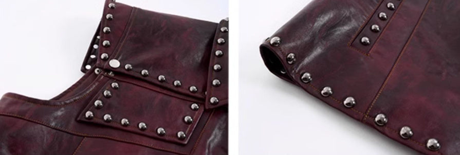 Special-interest Design Heavy Industry Rivets Leather Vest Coat