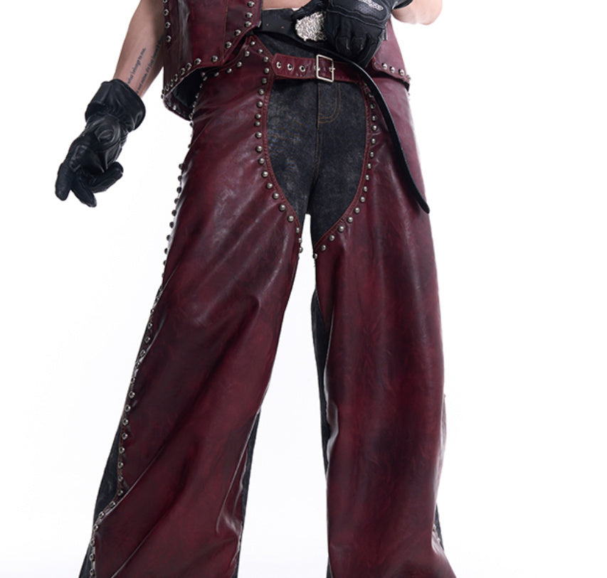 Special-interest Design Heavy Industry Rivets Leather Vest Coat